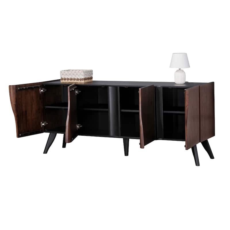 Furniture of America Abigail XI Mid-Century Modern Walnut Solid Wood 79-inch Dining Server with Shelves