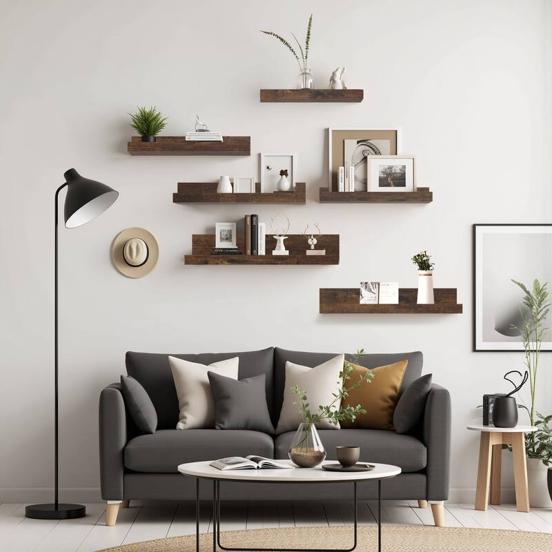 Homy Casa U-Shaped Wall-Mounted Floating Shelf Set of 6, Black Brown