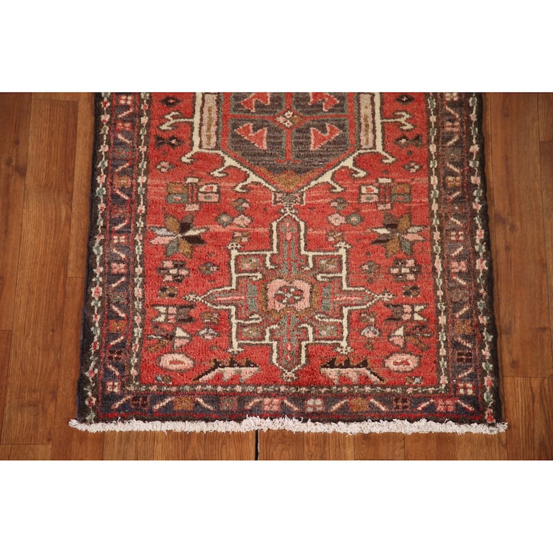 Vegetable Dye Gharajeh Persian Vintage Runner Rug Handmade Wool Carpet - 2'3"x 10'3"