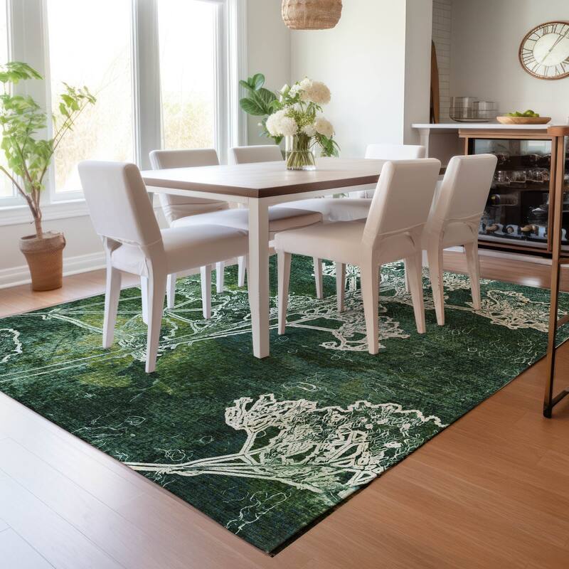 Machine Washable Indoor/ Outdoor Modern Floral Chantille Rug
