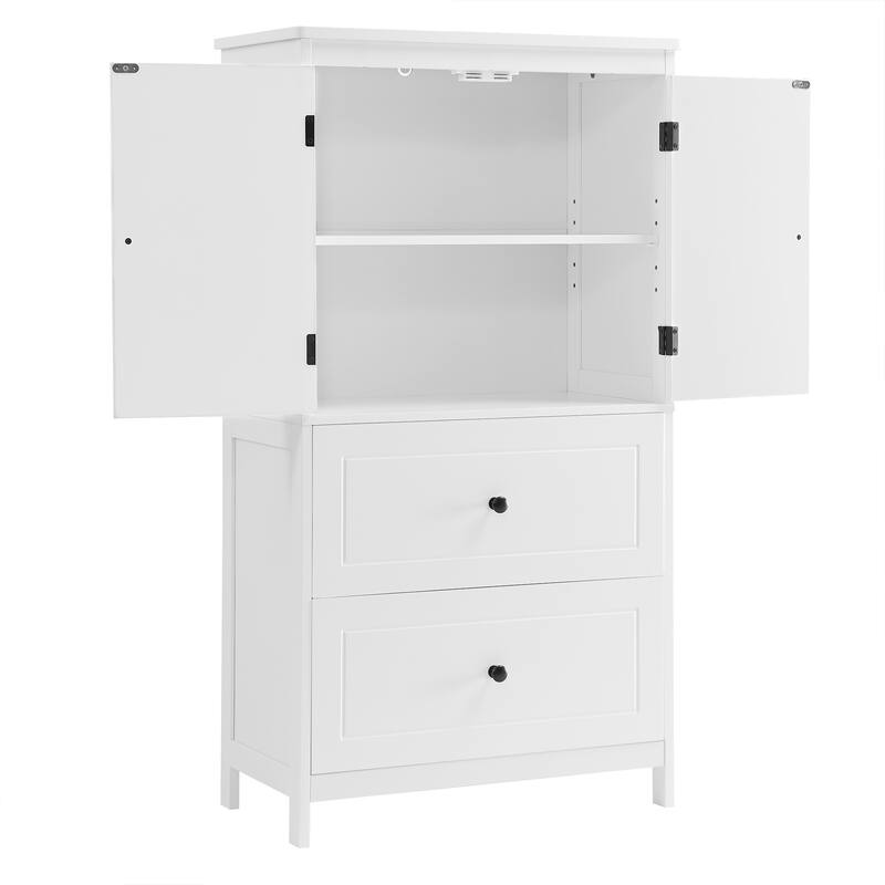 GDFStudio - Emery 43" Tall Bathroom Storage Cabinet with Adjustable Shelf and Dual Drawers, Modern MDF Organizer