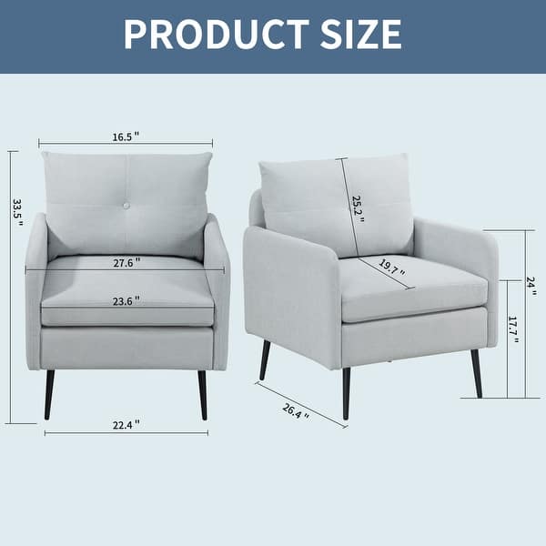 dimension image slide 0 of 2, 23.6 Inch Seat Wide Chenille Accent Chair - Metal Black Legs Hold 300lbs