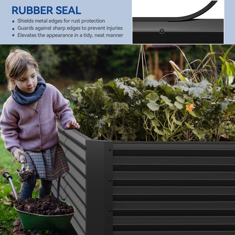 Moasis Outdoor Metal Raised Garden Bed with Gloves