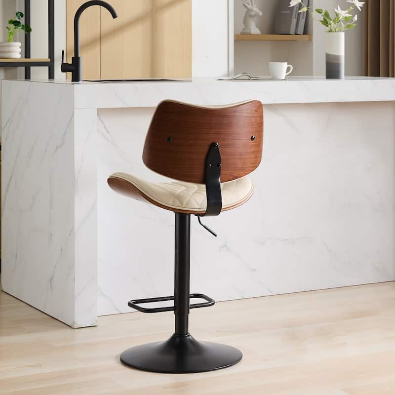 GDF Studio - Mid Century Modern Bentwood Adjustable Swivel PU Leather Bar Stool with Metal Legs