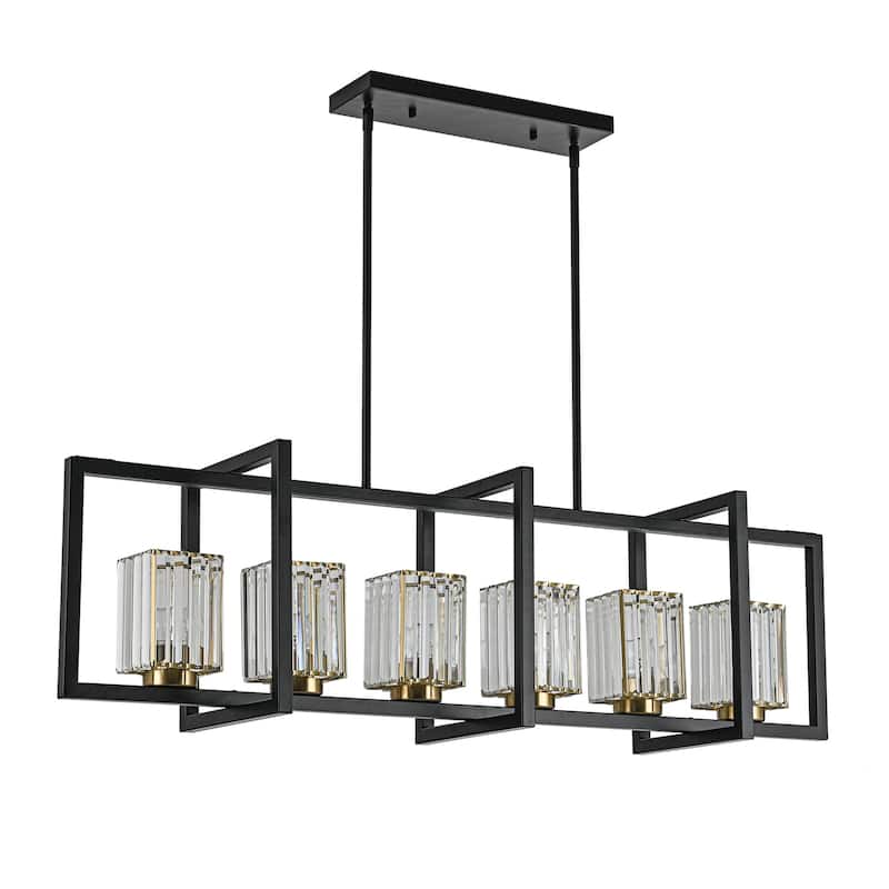 6-Light Modern Industrial Linear Crystal Kitchen Island Pendant Light - 43.3"