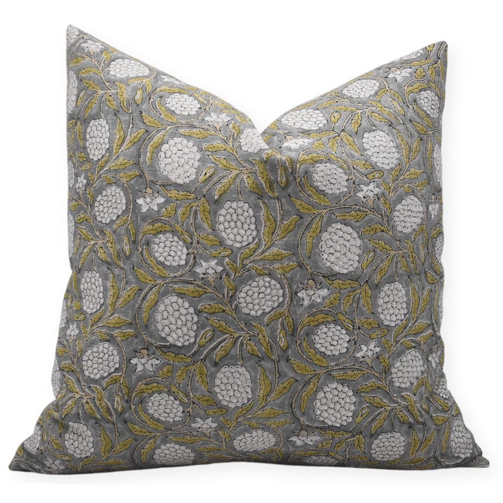 Linen Floral Block print pillow Cover - Merakhi