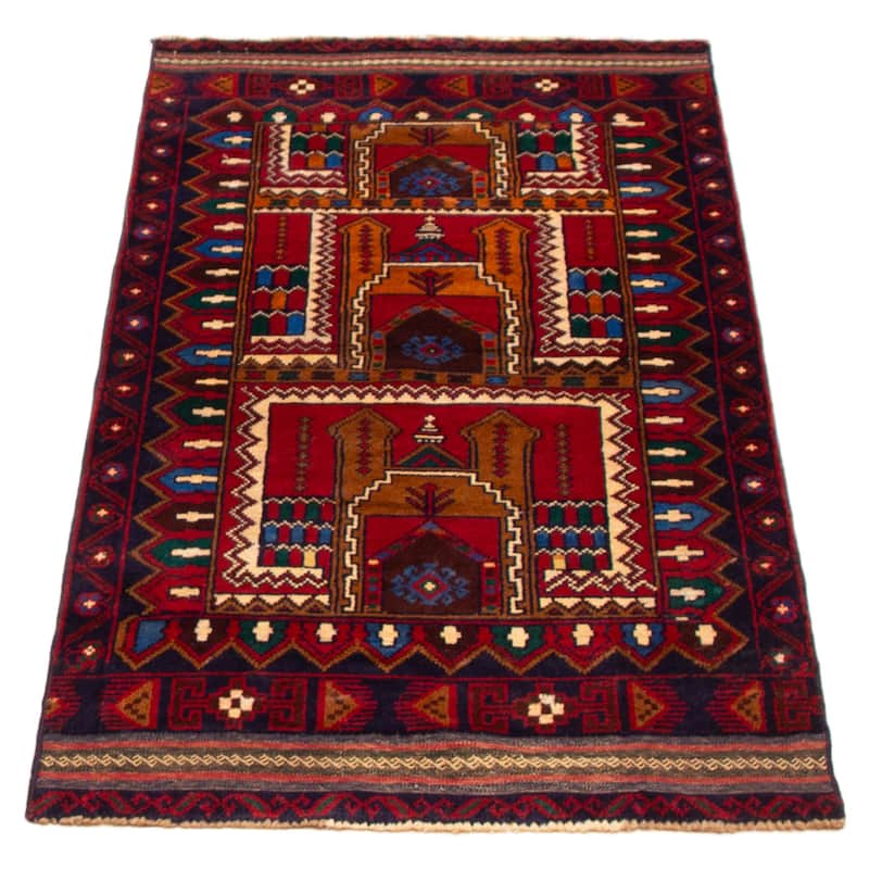 ECARPETGALLERY Hand-knotted Teimani Red Wool Rug - 2'11 x 6'4