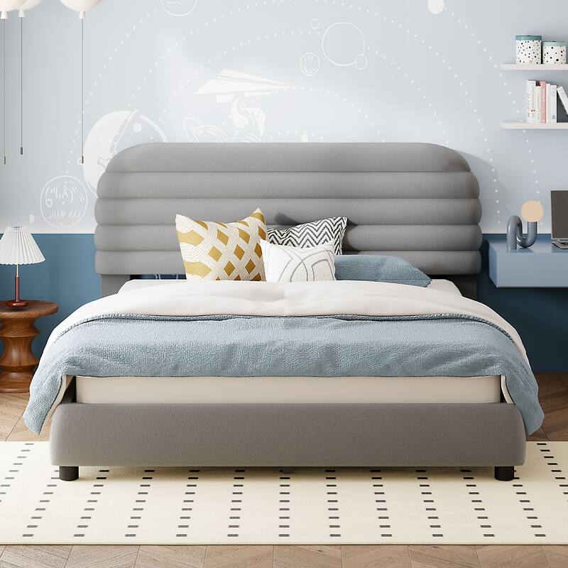 Bedroom Queen Size Velvet Upholstered Platform Bed