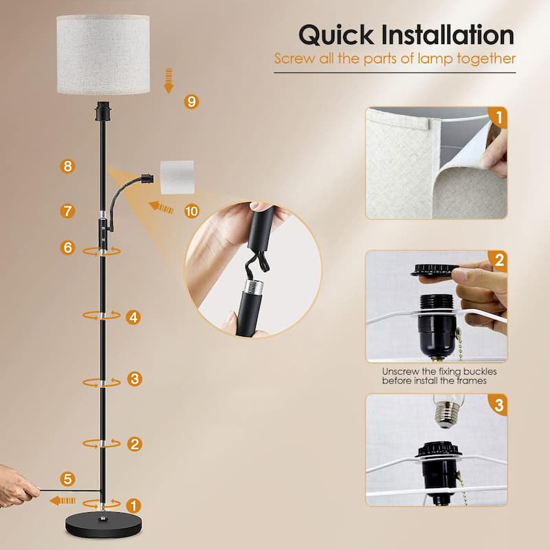 67.32" Mother Daughter Floor Lamp with Linen Shade and 360° Adjustable