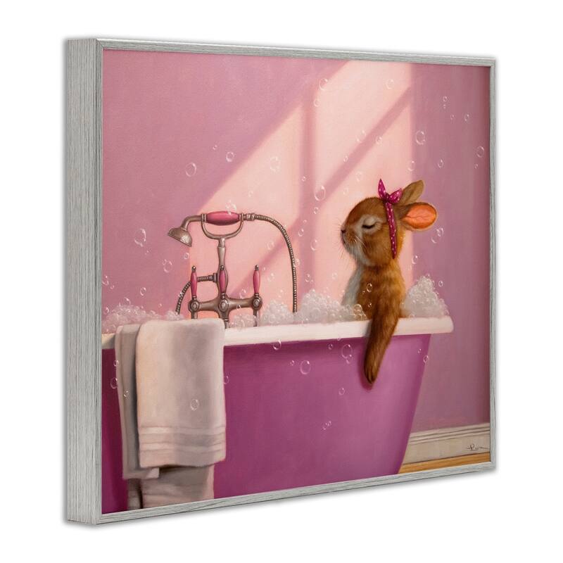Stupell Bunny in Pink Relaxing Bath Framed Giclee Art Design By Lucia Heffernan
