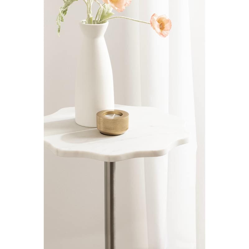 Kate and Laurel Sanzo Scalloped Marble and Metal Drink Table