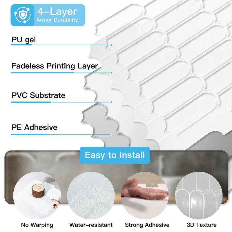 Art3d 10pcs Peel and Stick Backsplash Thickened Tiles, 12''x12'', Cover 10 Sq.Ft. - N/A