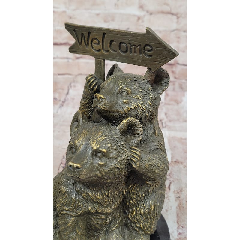 Adorable Bear Cub Welcome Statue – Bronze Finish Home Decor