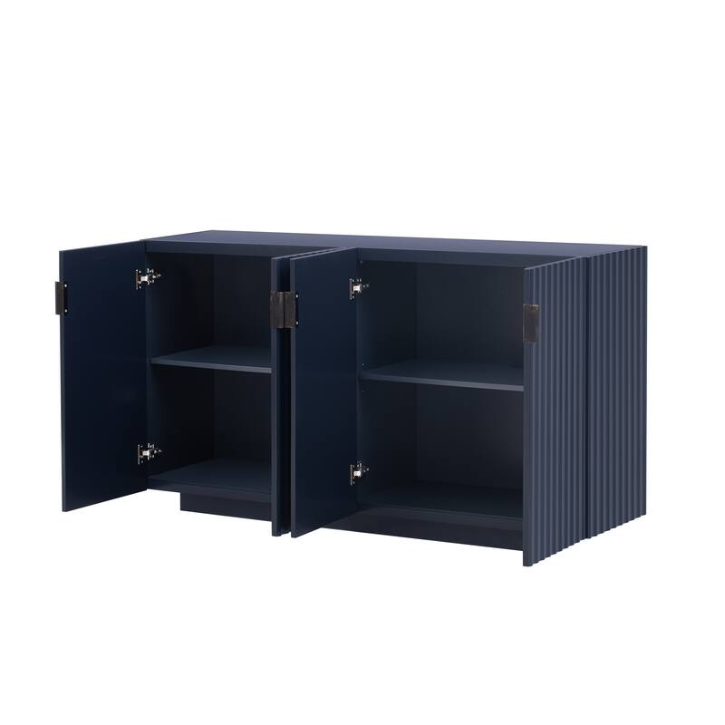 4 Wavy Doors Ample Storage Space Sideboard with Adjustable Shelves and Retro Copper Handles for Dining Room and Living Room