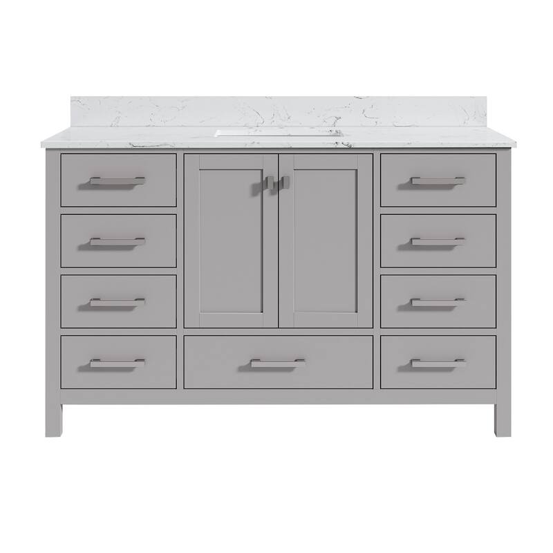 StarrySky 54 inch Undermount Single Sink Bathroom Vanity with Engineered Carrara Marble Top - 54 inch - Grey