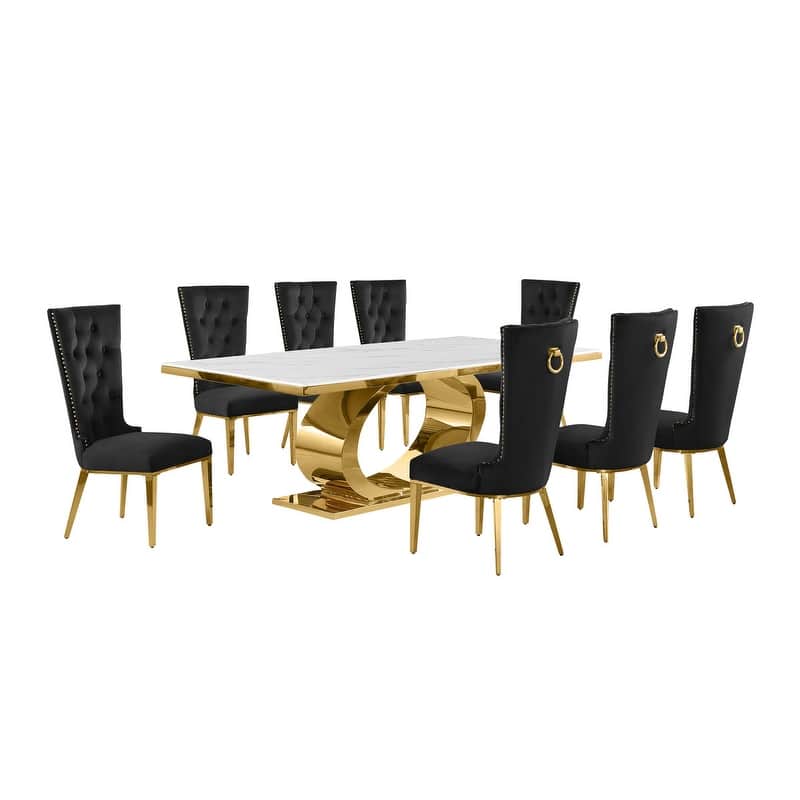 Best Quality Furniture D432/3-SC330-7 Dining Set with 87" White Marble Top