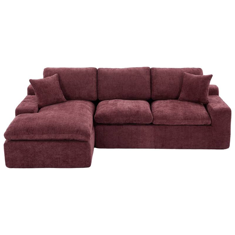 107.9" Living Room Cloud Sofa Couch, Free Combined, Modular L Shaped Sectional Sofa with Double Layer Cushion and Side Pockets - Red