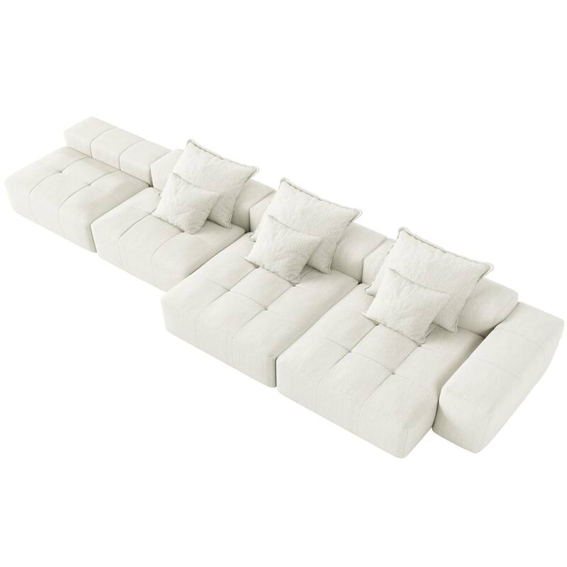 Modern Oversized Chenille Modular Sectional Sofa Tufted Sofa with 6 Pillows and Ottoman for Living Room