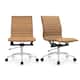 Set of 2 Modern Office Chairs, Upholstered PU Leather Ribbed Armless Mid Back with Metal Frame, Adjustable Height, Tilt - Beige