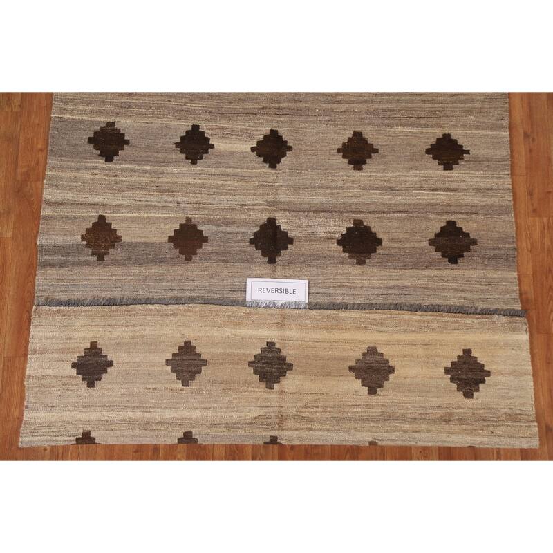 Geometric Kilim Modern Area Rug Hand-woven Wool Carpet - 5'1"x 6'6"