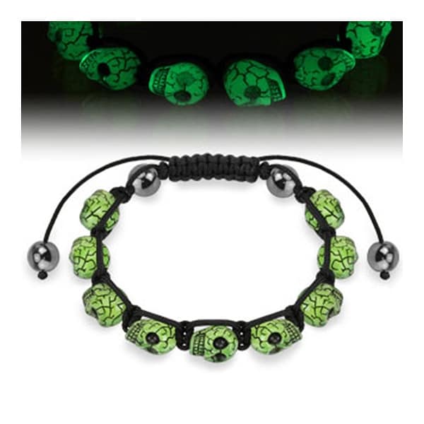 Bracelet with Glow in the Dark Skull Beads (17 mm) - 7.5 in