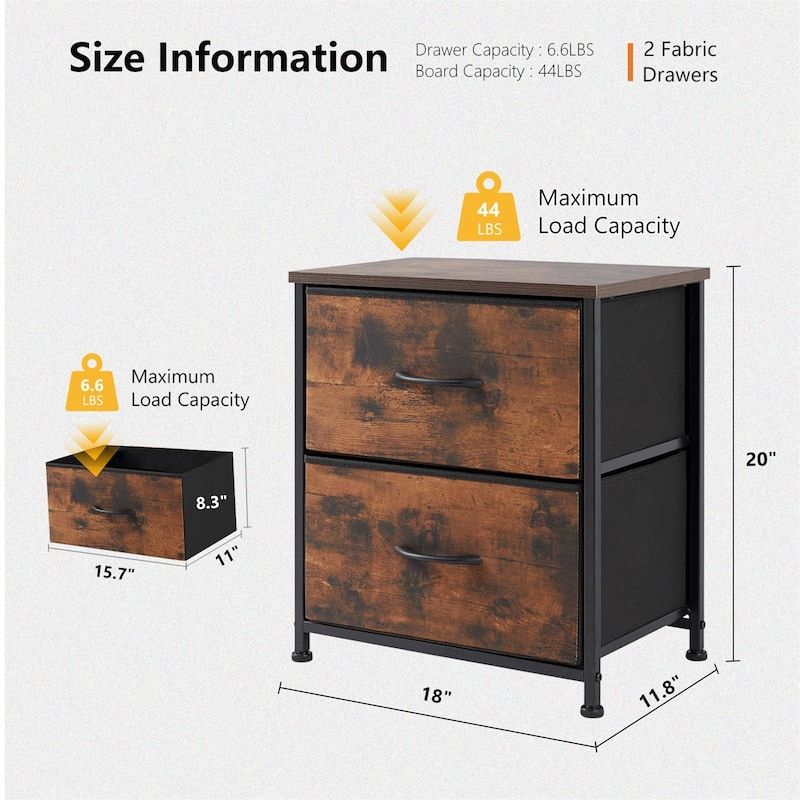 Nightstand Set of 2, Side Table with 2 Fabric Drawers, End Table, Bedside Table , Night Stand for Bedroom