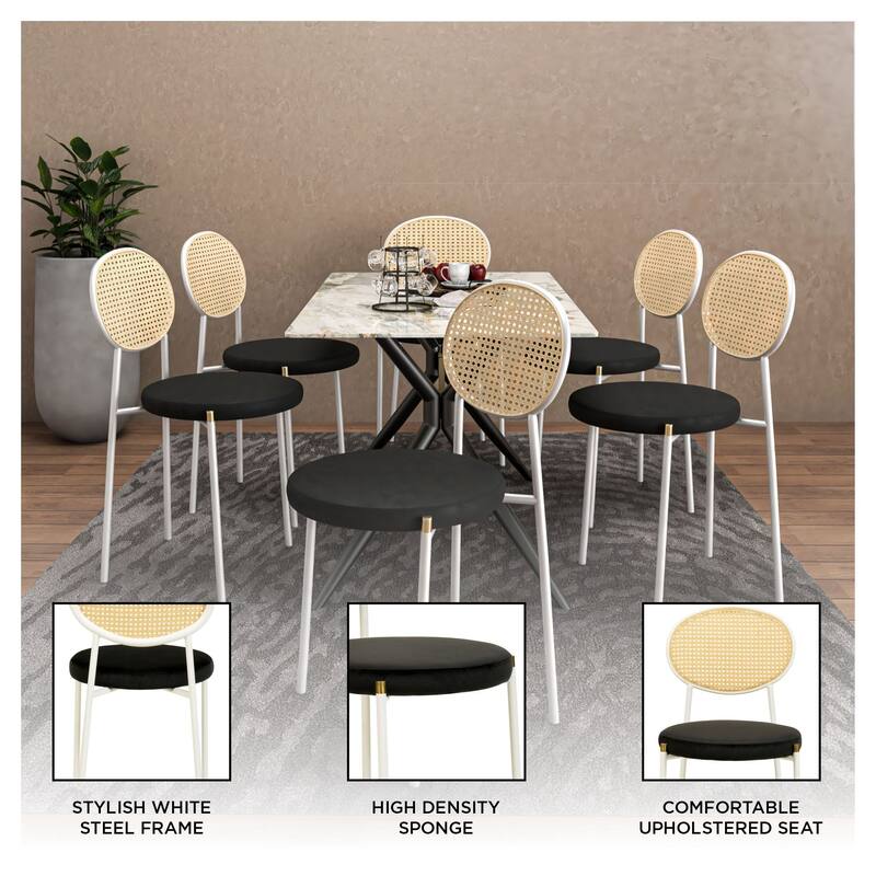 LeisureMod Euston Set of 4 Velvet Modern Dining Chair - Wicker Back Accent Chair for Home Living Room & Kitchen
