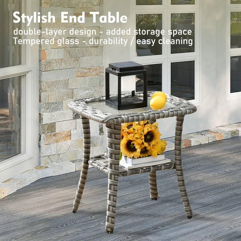 OVIOS 6-piece Patio Wicker Swivel Rocking Chair Set With Fire Pit