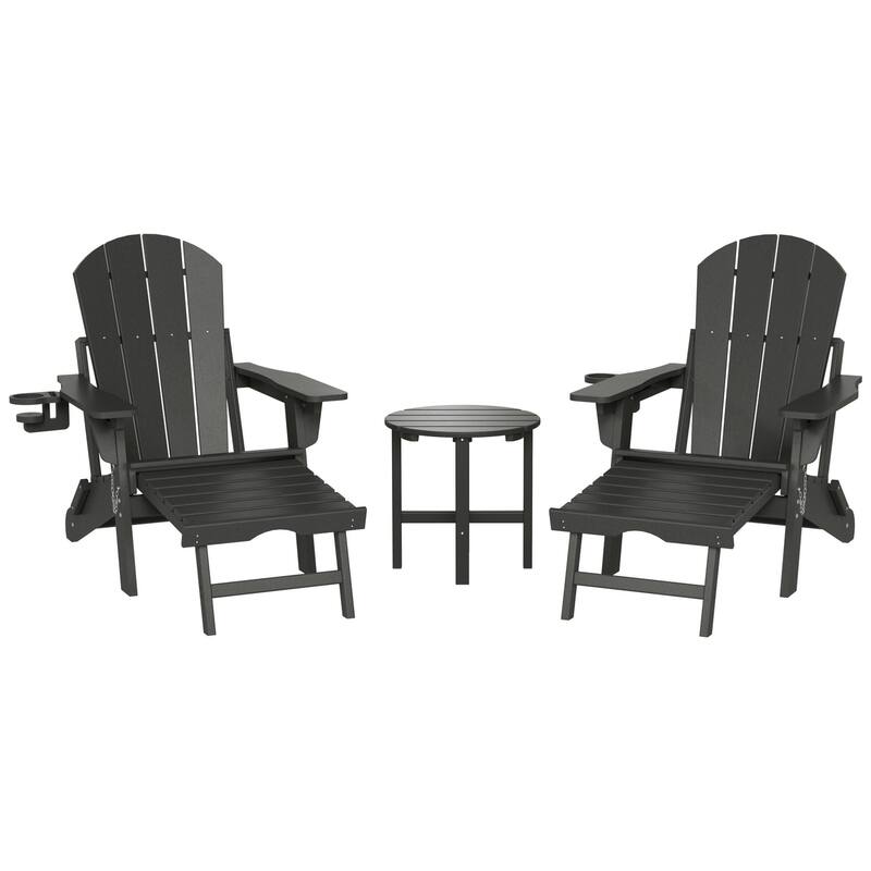 Laguna Outdoor 3-Piece Folding Adjustable Adirondack Chair with Hideaway Ottoman & Round Side Table - Gray