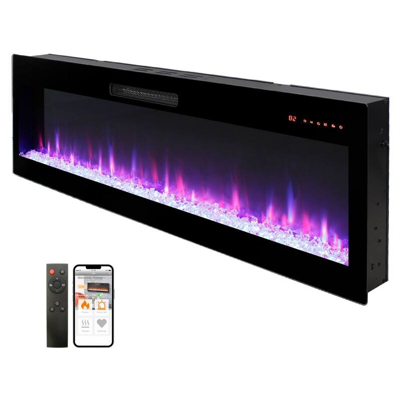 50/60 in. Smart WiFi-Enabled Wall Mount & Recessed Electric Fireplace Heaters in Black, 1400W/5000BTU