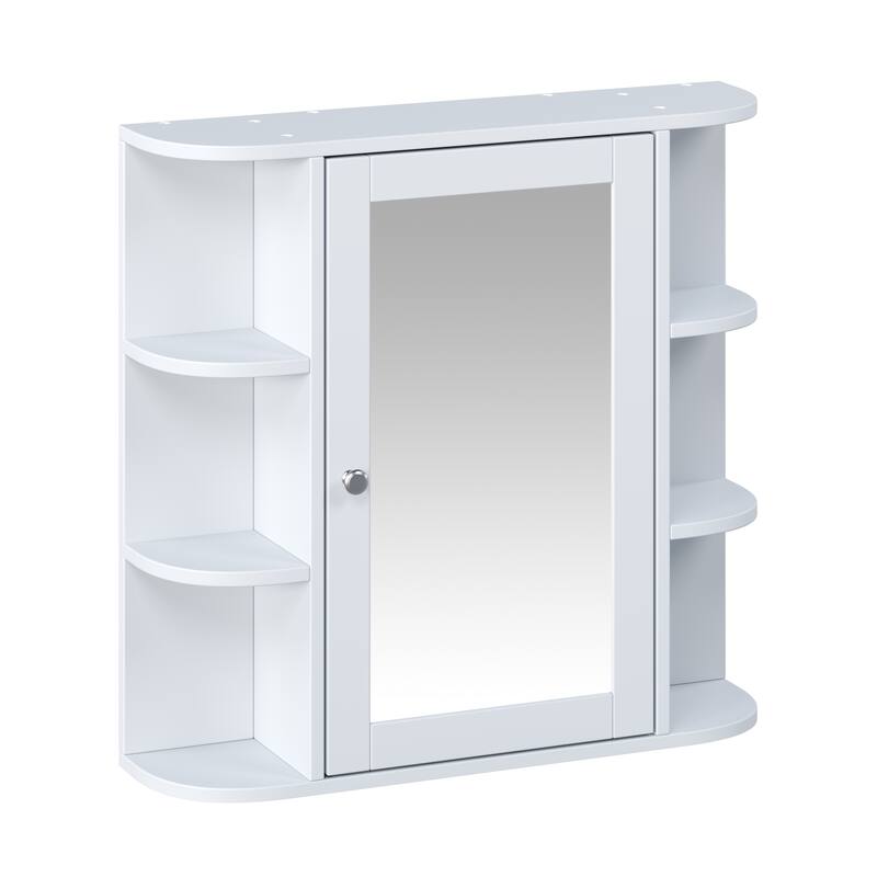Bathroom Wall Storage Cabinet with Mirror, with Adjustable Wood Shelf & Doors, Mounted Storage Cabinets with 6 Open Shelves