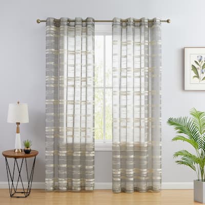 HLC.me Broadway Stripe Decorative Sheer Light Filtering Grommet Window Treatment Curtain Panels Bedroom - Set of 2 Panels