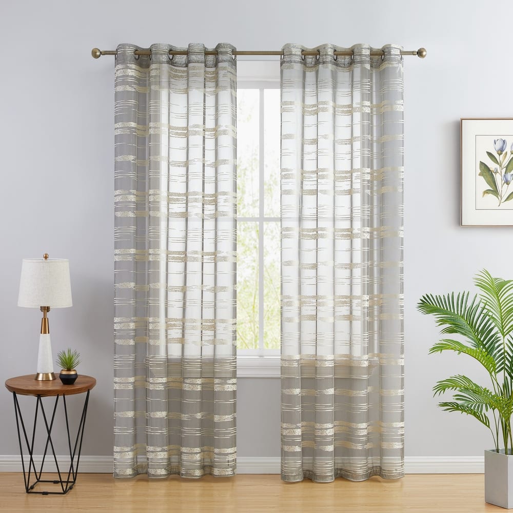 HLC.me Broadway Stripe Decorative Sheer Light Filtering Grommet Window Treatment Curtain Panels Bedroom - Set of 2 Panels