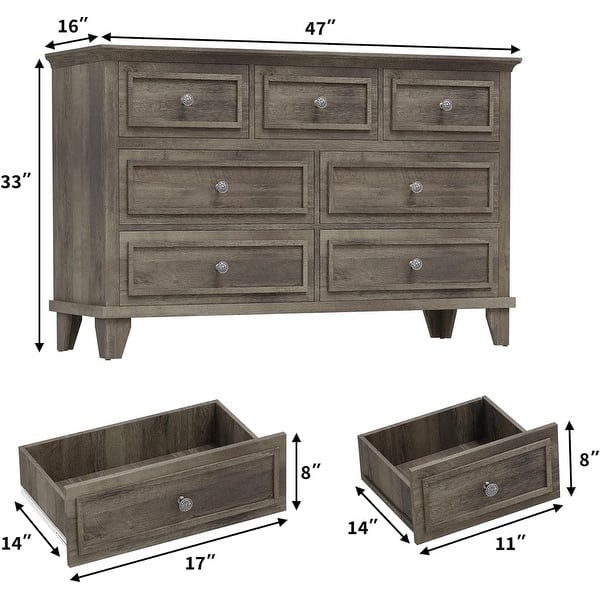 dimension image slide 0 of 4, 7 Drawer Dresser, Wooden Chest of Drawers with Deep Drawers, 47 in Long Dressers TV Stand