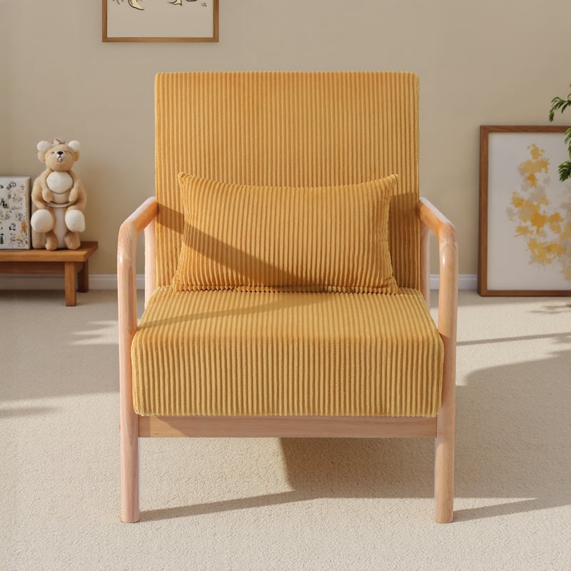 25" W Mid Century Upholstered Wood Accent Chair with Pillow