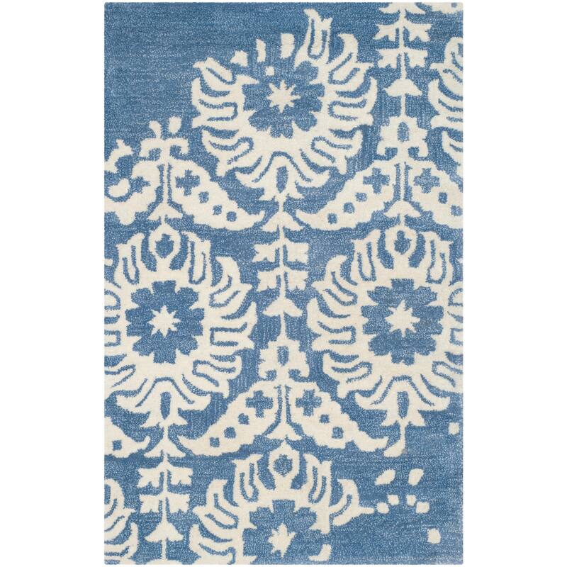 SAFAVIEH Handmade Bella Tineke Modern Floral Wool Rug - 2'6" x 4' - Light Blue/Ivory