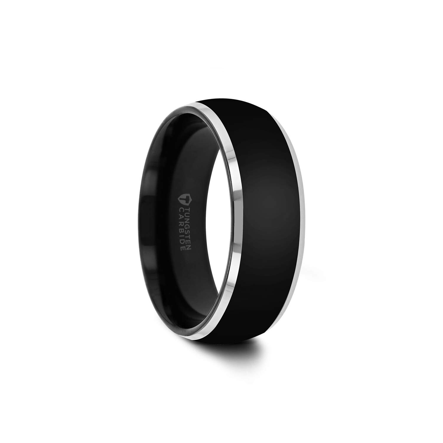 Shop Thorsten Maserati Tungsten Rings For Men Tungsten Domed Black Tungsten Wedding Ring Band With Polished Beveled Edges Overstock 16635295