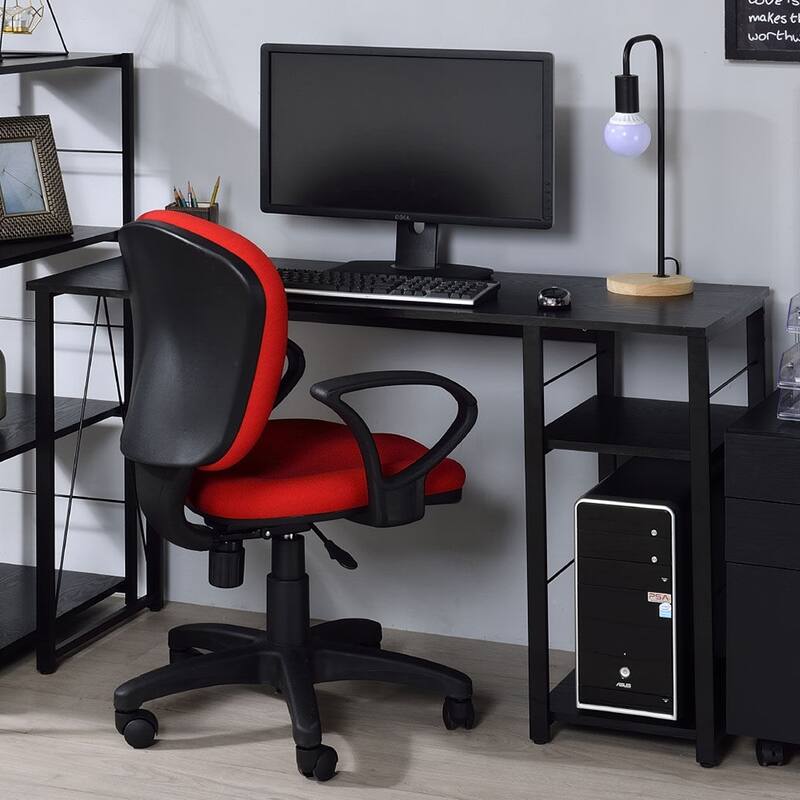 Rectangular Writing Desk with 2 Tier Shelf, Black - Black