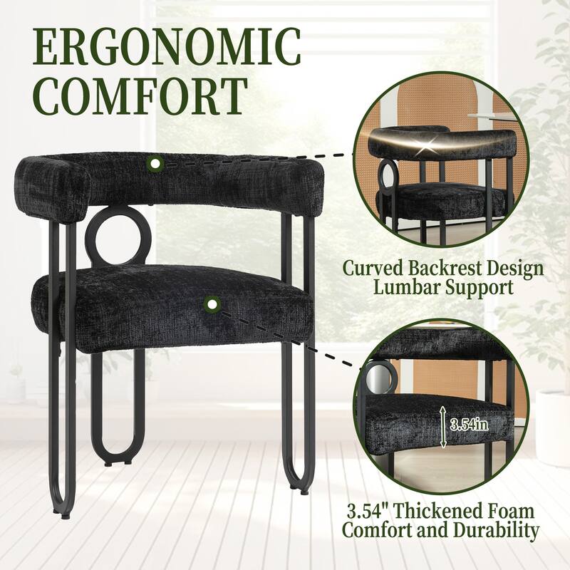 Mid-Century 2-Piece Barrel Side Chairs Dining Chair Armchair with Curved Backrest,Black