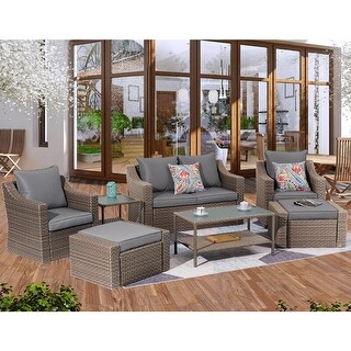 Outdoor Patio Furniture Sets, 7 Pieces Outdoor Sectional Rattan Sofa ...