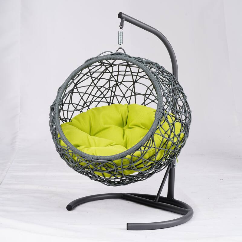 Cat Swing Bed w/Stand & Cushion, Rattan Wicker Egg Chair for Cats & Small Pets - Green