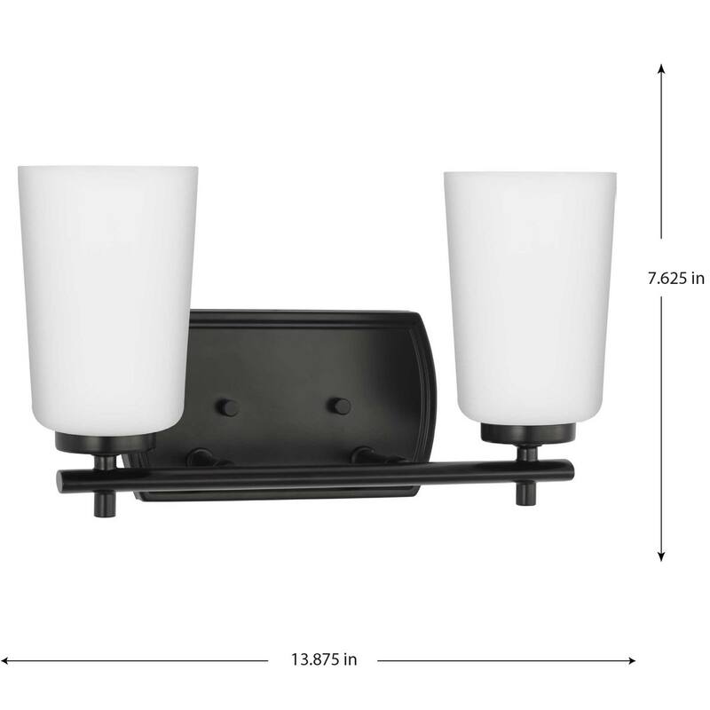 Adley Collection Two-Light Matte Black Etched Opal Glass New Traditional Bath Vanity Light - 13.875 in x 6 in x 7.625 in