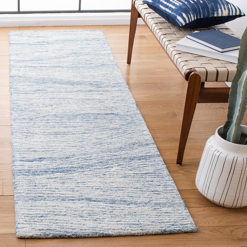 SAFAVIEH Handmade Metro Annarosa Modern Abstract Wool Rug - 2'3" x 6' Runner - Blue/Ivory - Runner