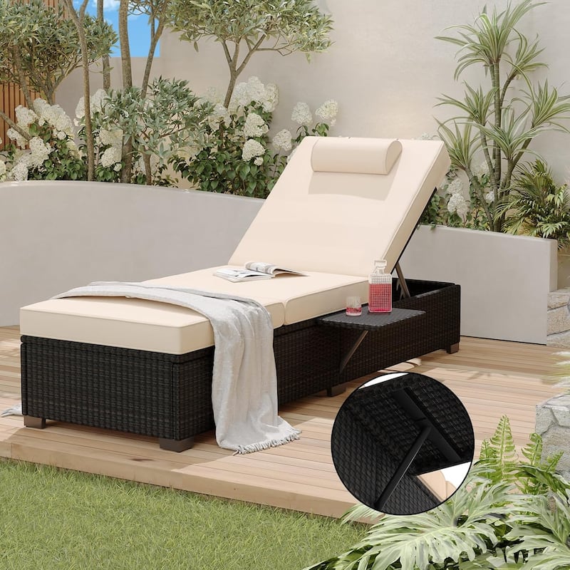 Patio Lounge Chairs Set of 2, PE Wicker Recliners With Adjustable Backrest