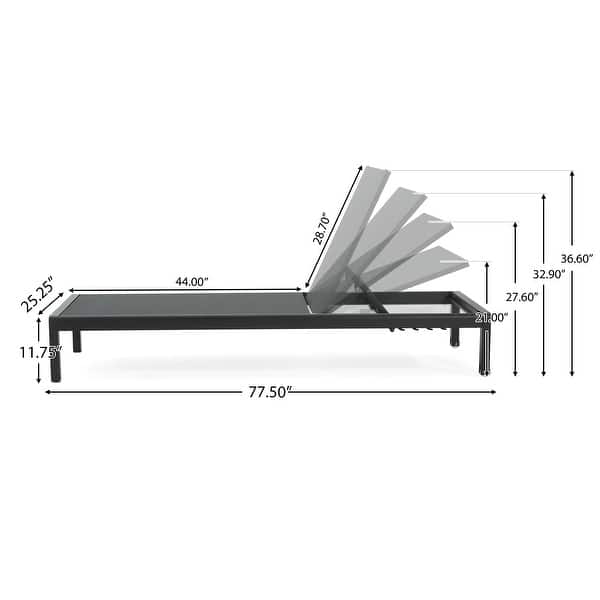 dimension image slide 0 of 4, Cape Coral Outdoor Aluminum Chaise Lounge (Set of 2) by Christopher Knight Home - 77.56" D x 25.20" W x 11.80" H