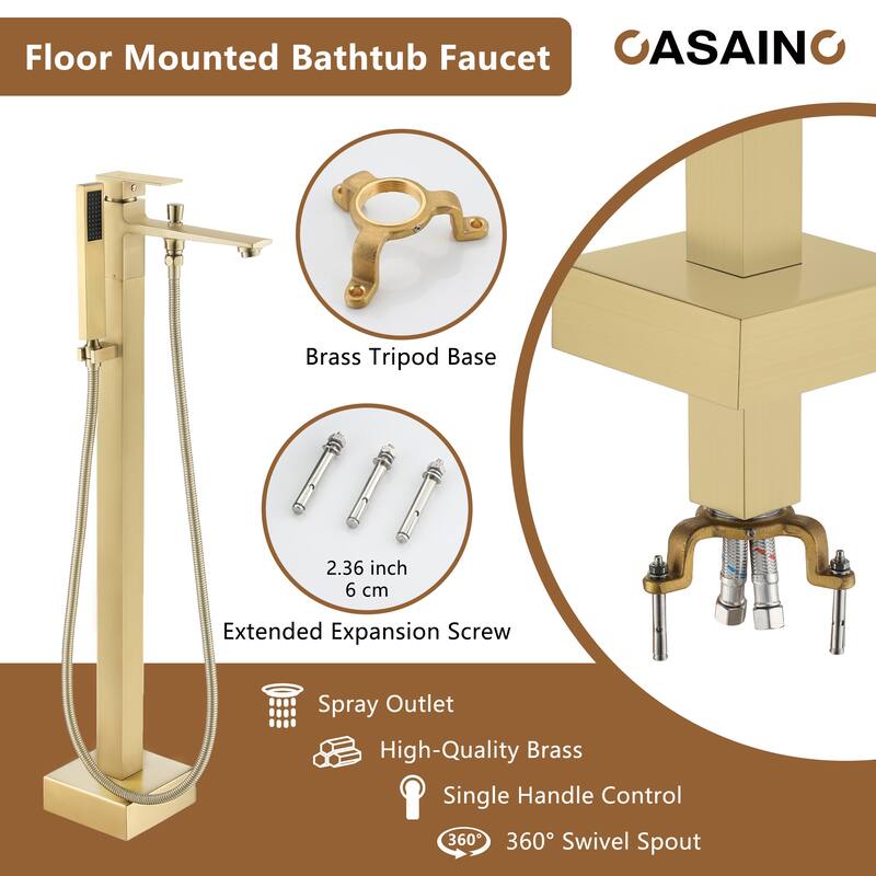 CASAINC Single-Handle Freestanding Floor-Mount Roman Tub Faucet Bathtub Filler with Hand Shower