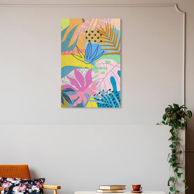 Wynwood Studio Canvas Floral and Botanical Abstract Floral Bash Pink and Mid-Century Modern Wall Art Canvas Print - 30 x 20