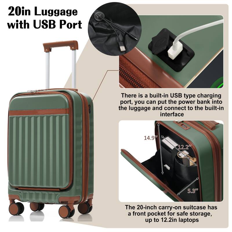 Luggage Set of Three, ABS Hard Shell Luggage with Spinner Wheels