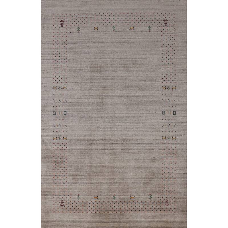 Hand Knotted Oriental 100% Wool Carpet Tribal Animal Pictorial Beige & Ivories Gabbeh Area Rug - 7' 9'' X 5' 0''