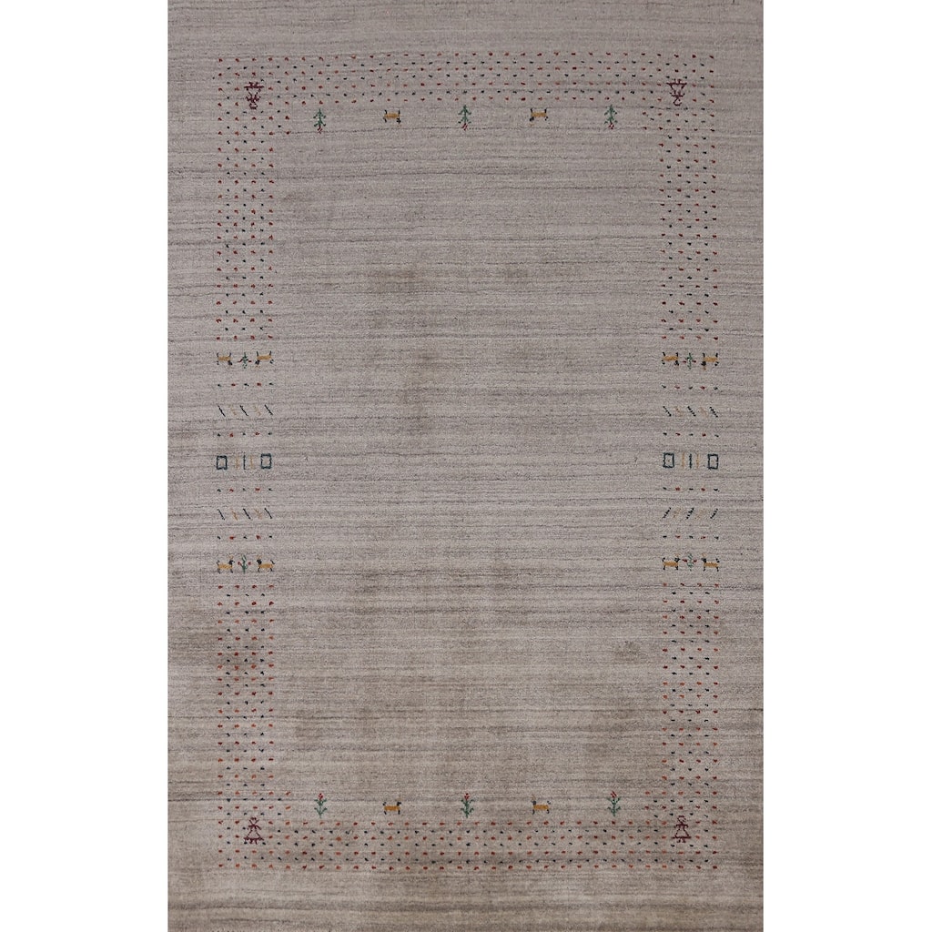 Hand Knotted Oriental 100% Wool Carpet Tribal Animal Pictorial Beige & Ivories Gabbeh Area Rug - 7' 9'' X 5' 0''